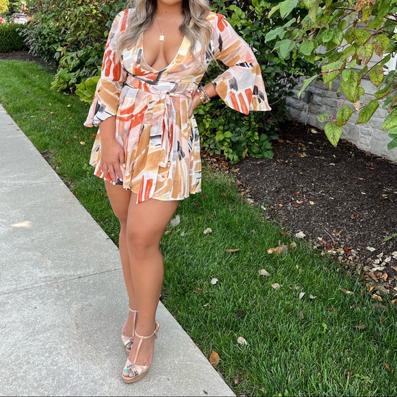 Fashion Nova Stay Beautiful Flowy Romper - Rust/combo - Picture 2 of 7